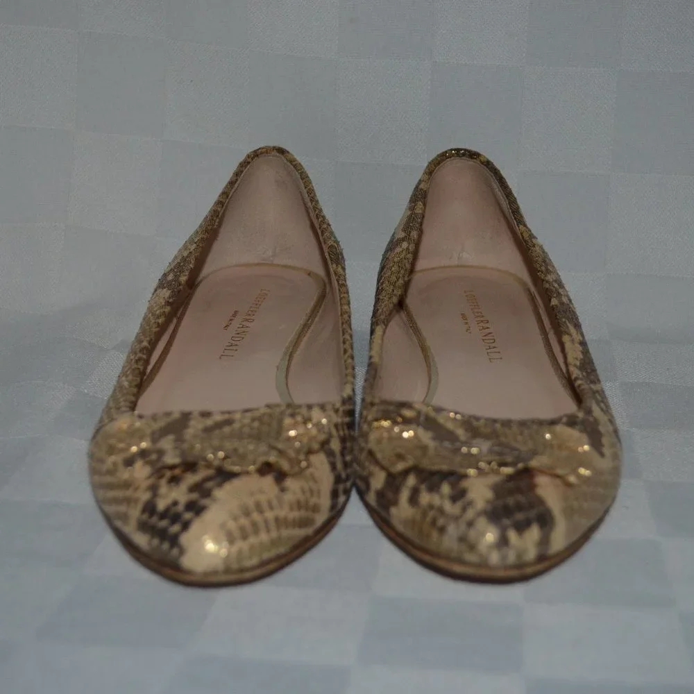 Sz 6 Loeffler Randall Gold Snakeskin Effect Ballet Flats Shoes